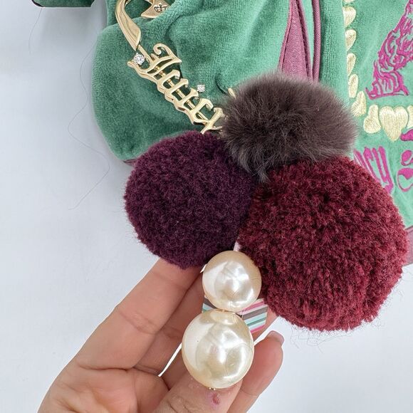 Vintage Juicy Couture Daydreamer Tote Bag Purse Royal Dog Bow Pompom Pin Charm - Picture 8 of 11